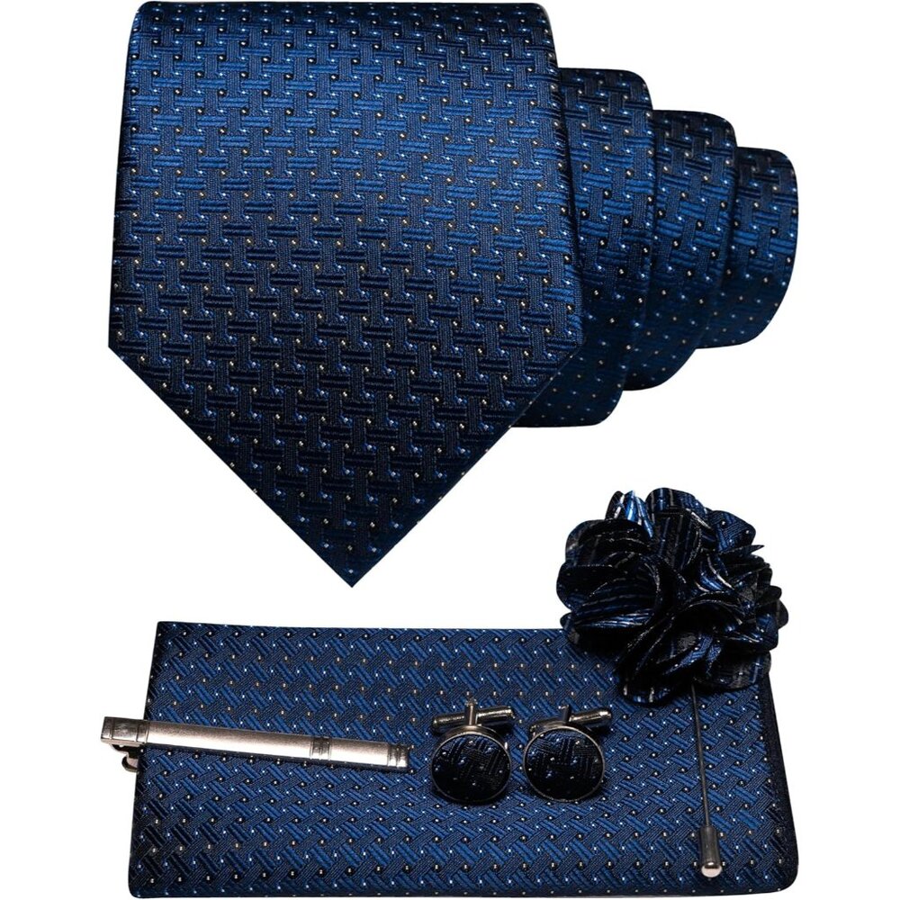 Men's Tie and Pocket Square Lapel Pin Cufflinks Tie Clip Sets with Gift Box 5PCS